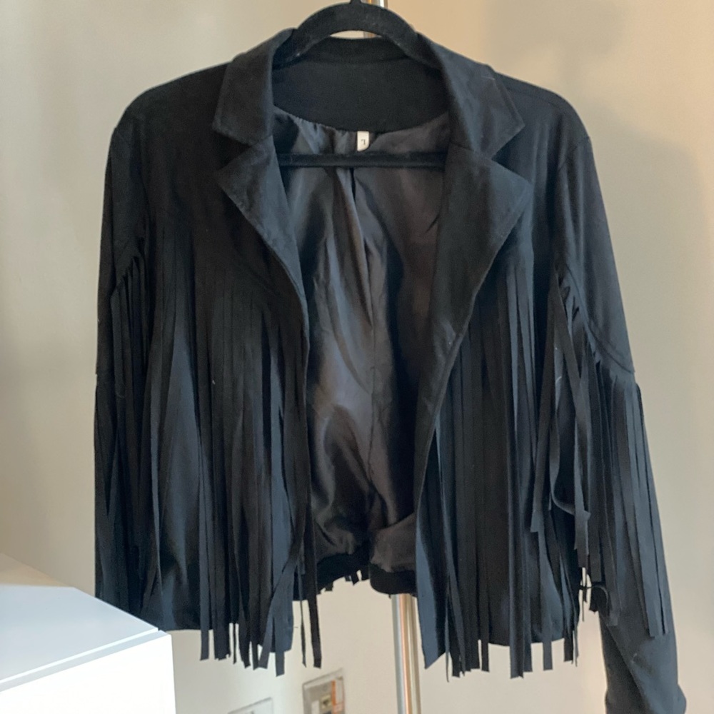 Black Suede Fringe Tassel Jacket